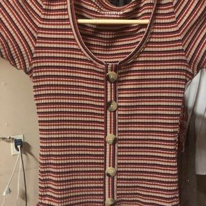 Hollister striped button Tee Cropped